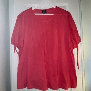 Bobeau Coral Blouse with Tie Sleeves